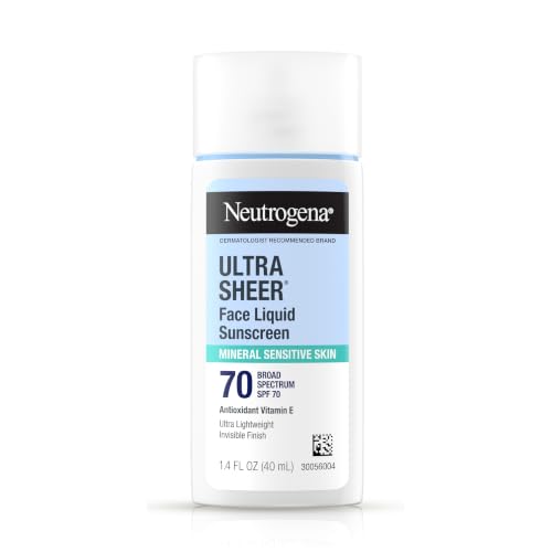 Neutrogena Ultra Sheer Liquid Mineral Face Sunscreen SPF 70, 1.4 fl oz | Lightweight, Sensitive Skin, Silky Non-Greasy Finish, Oxybenzone-Free Sun Care, Broad Spectrum