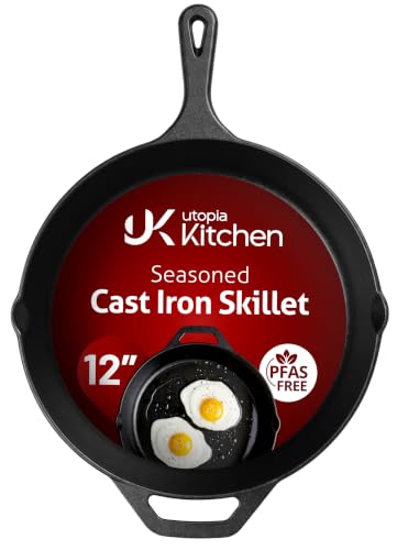 Utopia Kitchen Cast Iron Skillet 12 Inch Pre-Seasoned PFAS-Free Black