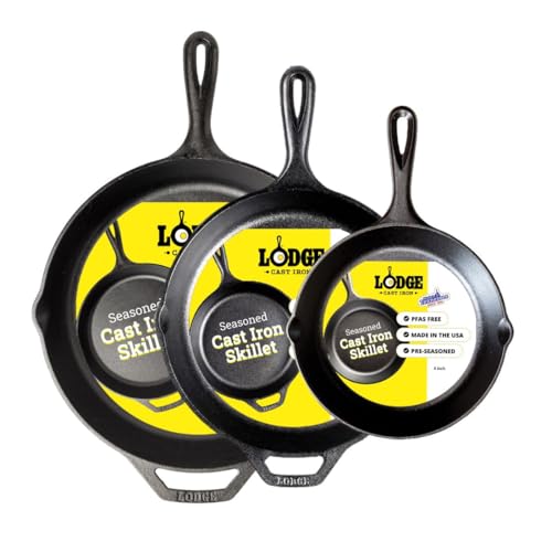 Lodge Pre-Seasoned Cast Iron Skillet Set, 8, 10.25 and 12 Inches
