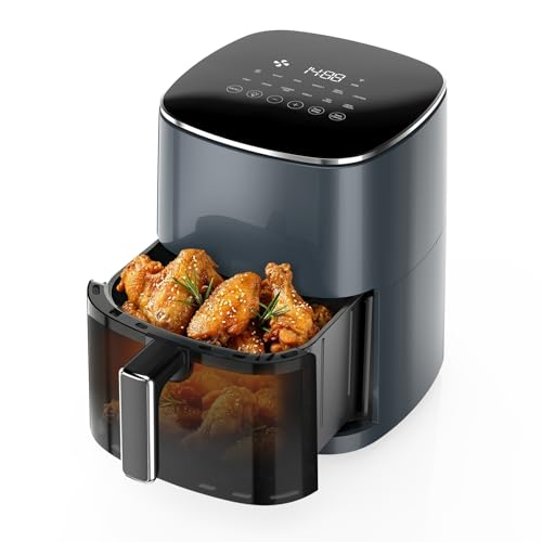 OLIXIS 12-in-1 Air Fryer 6.34 Quarts, Visable Airfryer with Window, 400°F, Roast, Reheat, Dehydrate, Bake, Steam, Fries, Custard, Chicken, Wings, Sea Food, Vegetabels, Grey