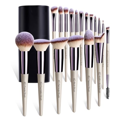 BS-MALL Makeup Brush Set 18 Pcs Professional Foundation Powder Concealers Eyeshadow Blush Synthetic Makeup Brushes with Labeled instruction Black Case Upgraded Version