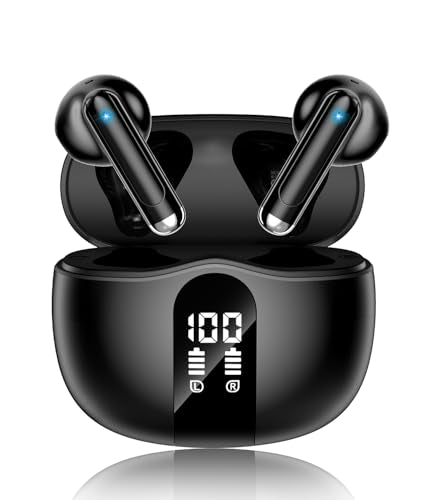 XIAOWTEK Wireless Earbuds, 2026 Bluetooth 5.4 Headphones Bass Stereo Ear Buds with Noise Cancelling Mic, LED Display in Ear Earphones 50H Playtime Ear Buds, IP7 Waterproof for Laptop Pad Phones Black