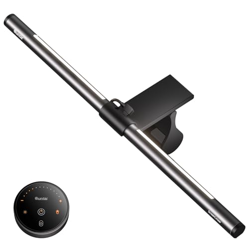 Quntis Computer Monitor Light Bar with Backlight, Desk Lamp with Remote | Eye-Care No Glare, Stepless Dimming Brightness & Color Temperature, Monitor Light for Home Office Gaming Reading Drawing Gray
