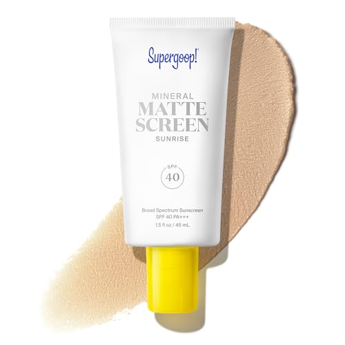 Supergoop! Mattescreen Mineral Tinted Face Sunscreen SPF 40, Sunrise | Matte sunscreen for face; neutral tint, shine control, oil-free, travel size 45 mL, water & sweat resistant for everyday use