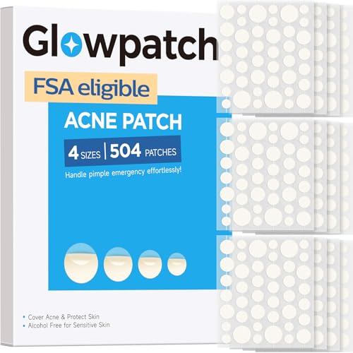 Glowpatch 504 Counts 4 Sizes Hydrocolloid Pimple Patches for Face