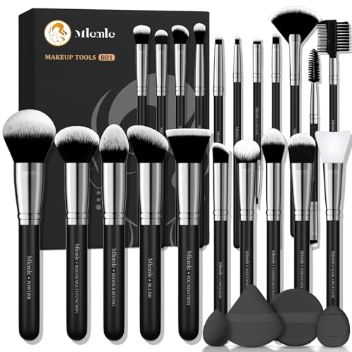 Makeup Brushes Set, Mlemle Professional 25 Pcs Makeup Kit, Include Foundation Powder Blush Concealers Eye shadows 21 Pcs Makeup Brushes and 2 Powder Puff, 2 Makeup Sponge(B01-Black)