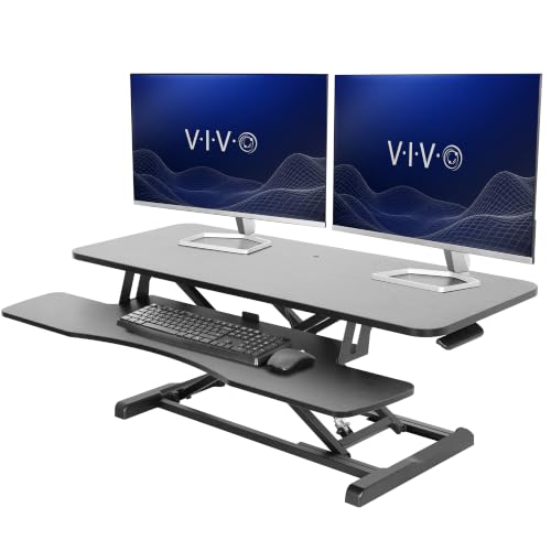 VIVO 42 inch Desk Converter, K Series, Height Adjustable Sit to Stand Riser, Dual Monitor and Laptop Workstation with Wide Keyboard Tray, Black, DESK-V042KB
