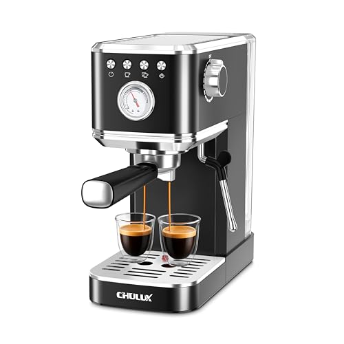 CHULUX Slim Espresso Machine with Milk Frother for Home Cappuccino, Black