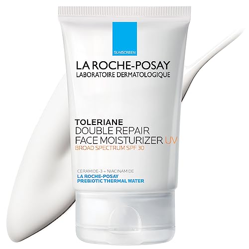 La Roche-Posay Toleriane Double Repair UV SPF 30 Face Moisturizer, 3.38oz | Daily face cream with glycerin, niacinamide and ceramide for all skin types. Oil free and fragrance free.