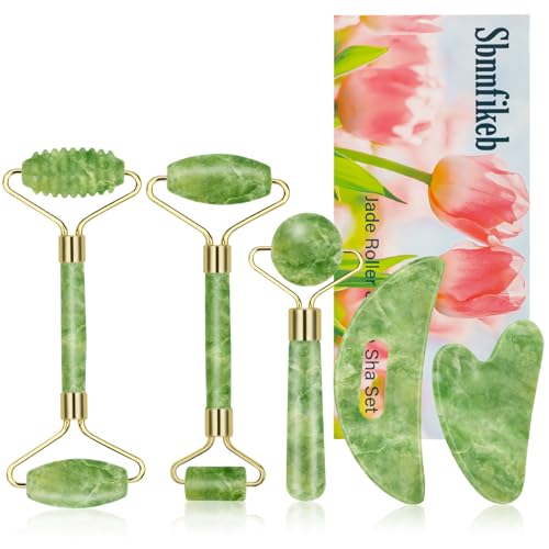 Sbnnfikeb Cooling Natural Jade Face Roller & Gua Sha Tool