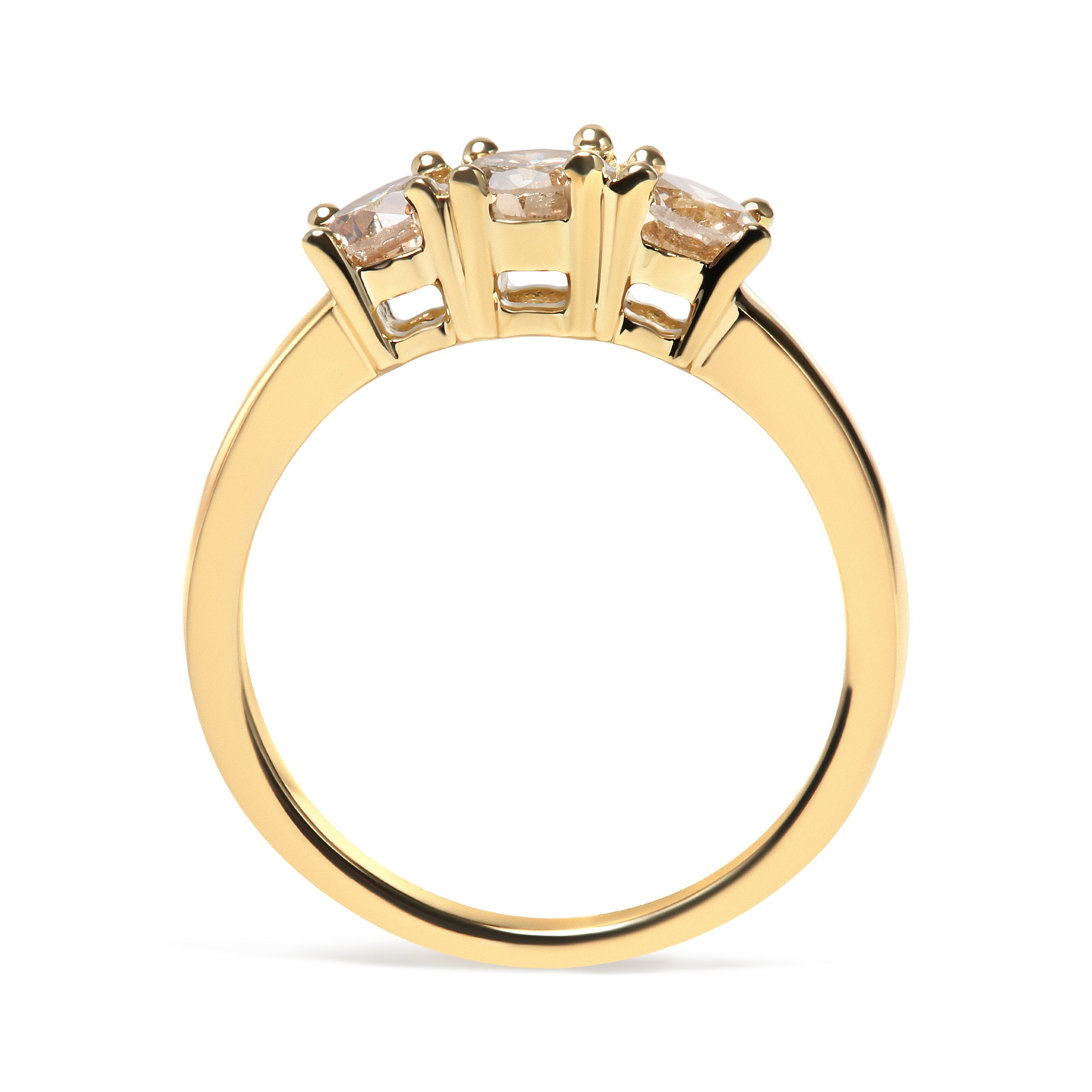 10K Yellow Gold 1.00 Cttw Champagne Diamond 3-Stone Band Ring (J-K Color, I1-I2 Clarity) - Size 7