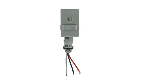 Woods 59411WD Outdoor Hardwired Stem and Swivel Light Control with Photocell; Compatible with Most Types of Bulbs; Swivel Mount for Adjustable Placement; Automatic Settings; Time Delay ; Grey