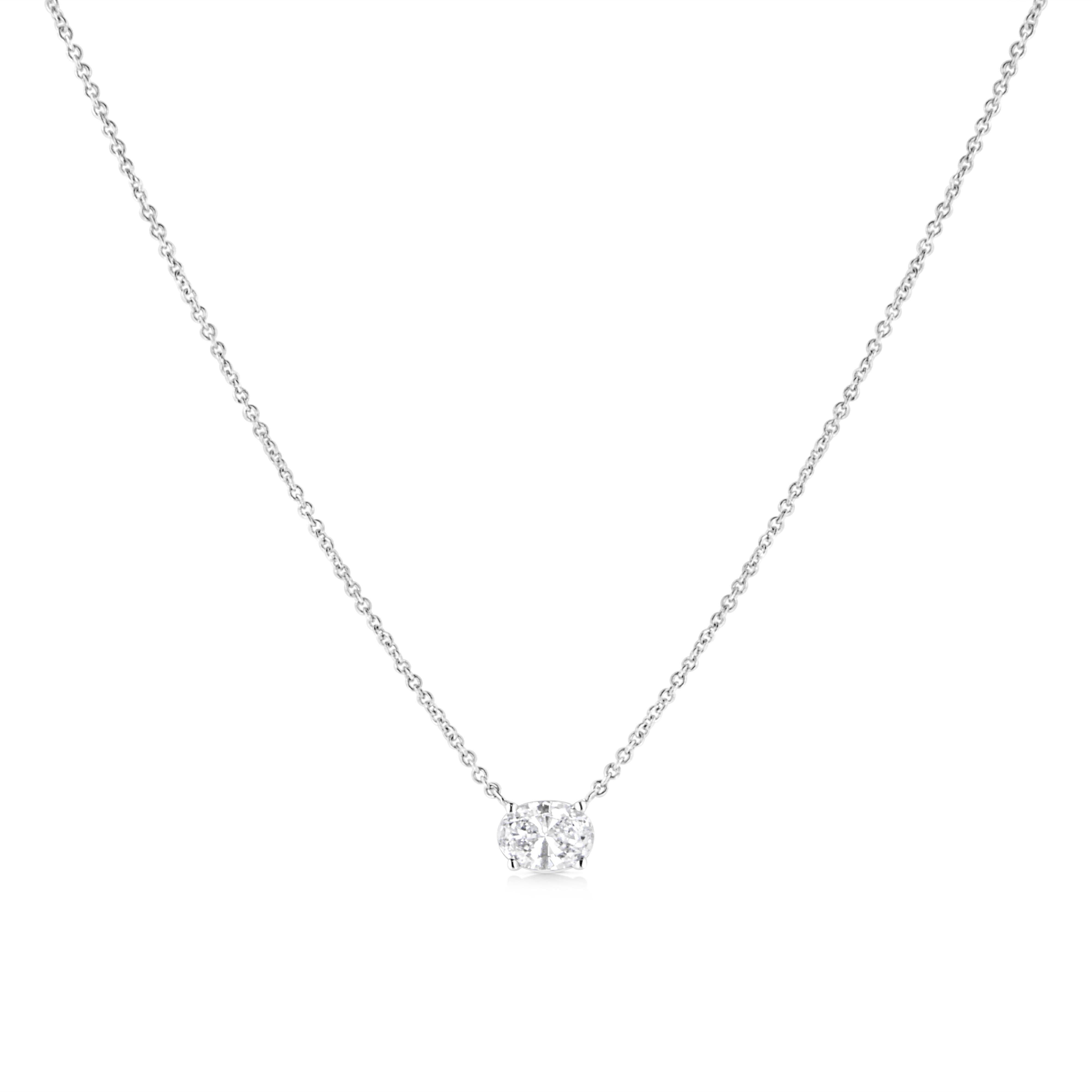 14K White Gold 1/2 Cttw Lab Grown Oval Shape Solitaire Diamond East West 18" Pendant Necklace (E-F Color, VS1-VS2 Clarity)