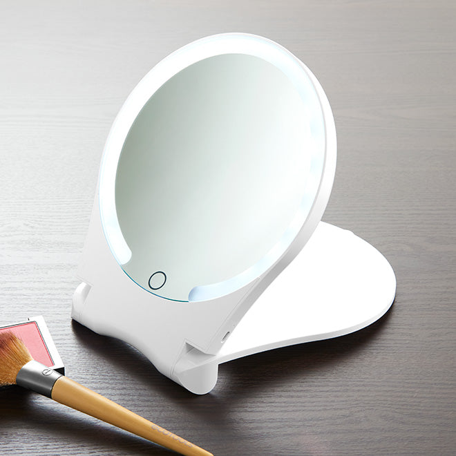 10X Lighted Folding Travel Mirror by Sharper Image
