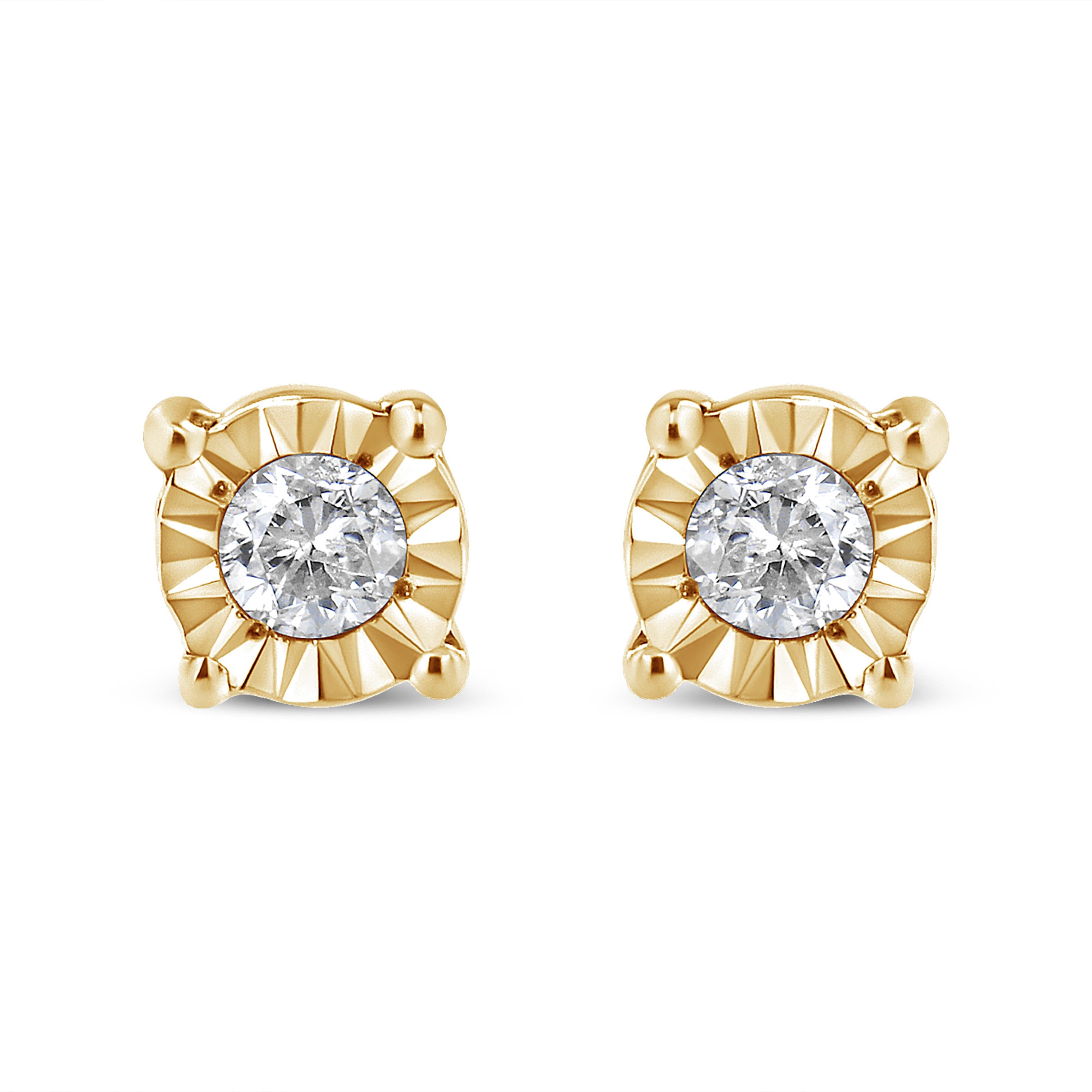 10K Yellow Gold Plated .925 Sterling Silver 1/10 Cttw Round Brilliant-Cut Diamond Miracle-Set Stud Earrings (J-K Color, I3 Clarity)