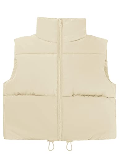 AKEWEI Winter Warm Crop Vests for Women Fashion High Neck Zipper Cropped Outwear Puffer Sleeveless Jacket Coat (Army Green,XL)