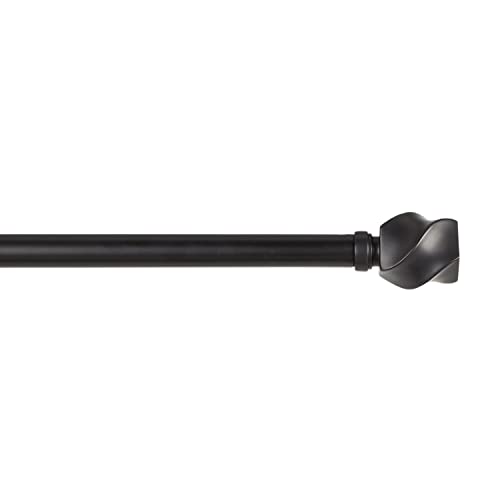 Exclusive Home Twist 1" Window Curtain Rod and Finial Set, Adjustable 36"-72", Matte Black