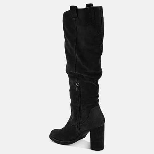 Juliet Holy Women's Knee High Boots Chunky Block Heel Wide Calf Round Toe Side Zipper Fashion Dress Boot