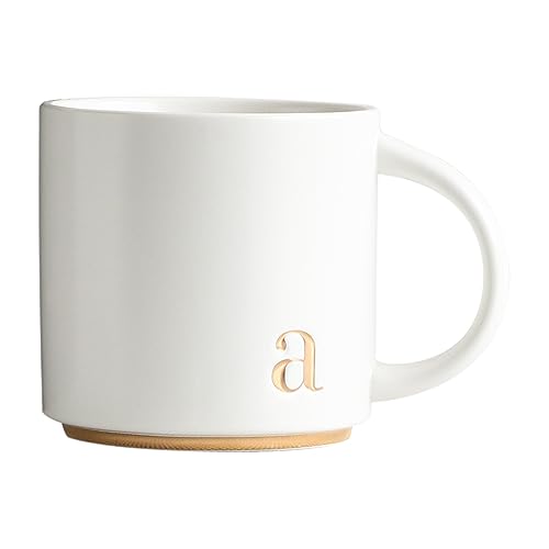COLLECTIVE HOME - Monogram Ceramic Mugs, 15 oz Golden Initial Coffee Cups, Elegant Alphabet Tea Mugs, Elegant Personalized Mug with Gift Box, Luxurious Cups for Office and Home (w)