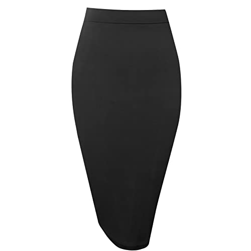 Topdress Women's Bodycon Pencil Skirts Basic Elastic High Waisted Stretch Short Skirt Knee Lenght with Slit Midi Red Black Dot Small