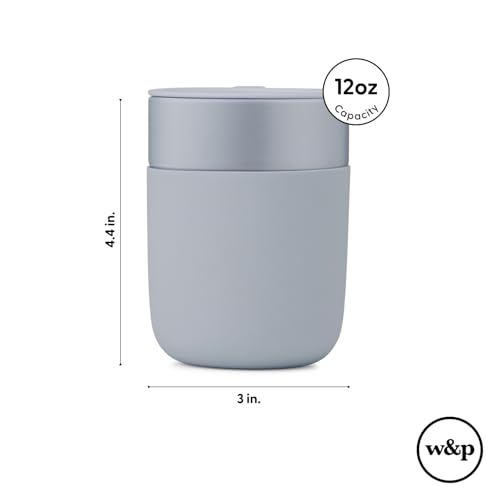 W&P Porter Travel Coffee Mug with Protective Silicone Sleeve | 12 Ounce Blush | Reusable Cup for Coffee or Tea | Portable Ceramic Mug with BPA-Free Press-Fit Lid | Dishwasher Safe | On-the-Go