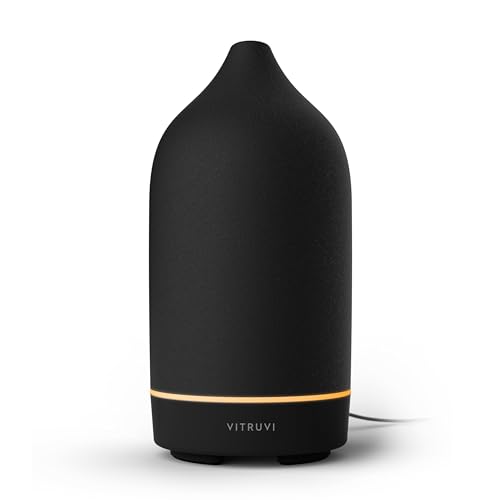 Vitruvi Stone Diffuser, Ceramic Ultrasonic Essential Oil Diffuser for Aromatherapy | Ceramic Diffuser, Diffusers for Home, Oil Diffuser, Room Decor | Black, 90ml Capacity