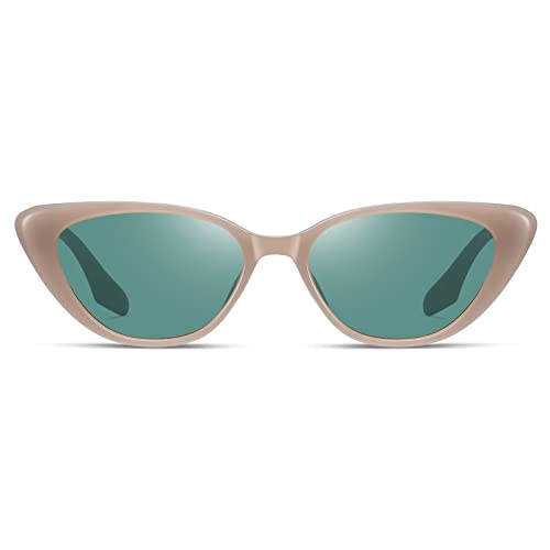 Fozono Retro Vintage Narrow Cat Eye Sunglasses for Women 90s Small Chic Style Trendy Sunnies UV400 Protection FZN7514(Brown/Green)