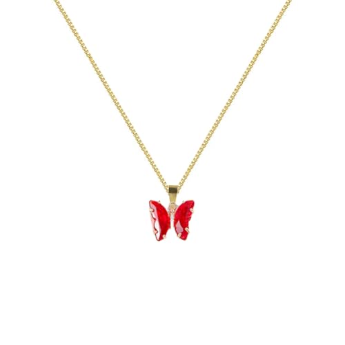 January Birthstone Necklace for Women Men Red Crystal Stone Pendant Necklace Cute Little Butterfly Necklace Birthday Jewelry Gift