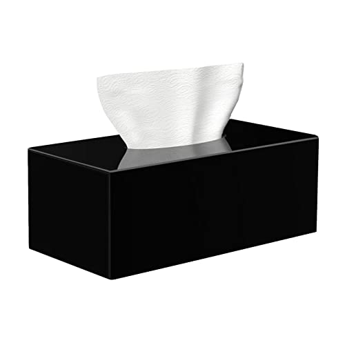 HBlife Acrylic Tissue Box Holder & Cover Rectangular, Magnetic Dryer Sheet & Mask Organizer for Car, Bathroom, Office - Black, 9.84 x 5.02 x 3.54 Inches