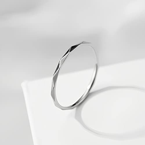 MRENITE 1mm Solid 10kt White Gold Dainty Plain Wedding Band Ring for Women Thin Stackable Ring in White Gold Size 10