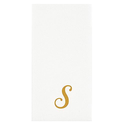 Luxenap 15.8 X 7.9 Inch Linen-Feel Guest Towels, 2000 Lettered Hand Towels - Gold Letter 'G', Cursive Font, White Paper Dinner Napkins, airlaid, For Restrooms And Tables - Restaurantware