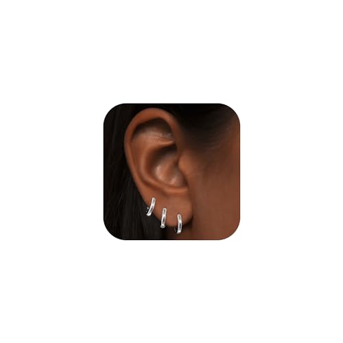 Gokeey Small Cartilage Hoop Earrings Set for Women,Cute Huggie helix hoop earring for Women,Hypoallergenic Silver Titanium Earring Sets for Multiple Piercing Jewelry Gift (THK 1.6MM)