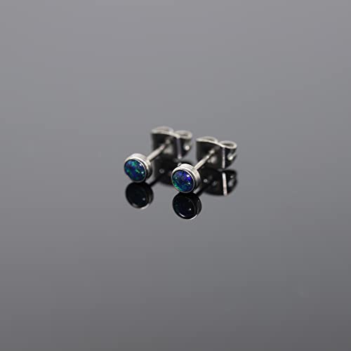 FACOKO Titanium Earrings for Women, Hypoallergenic Opal Earrings Stud, Birthstone Stud for Mother's Day Gifts, Nickel Free Earring for Sensitive Ears (Multi Green-4MM)