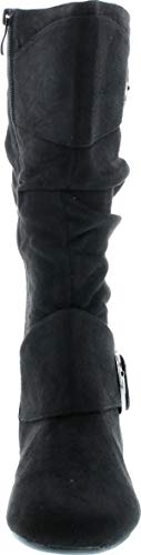 Forever Link Women's Klein-70 Closed Round Toe Buckle Slouch Flat Heel Mid-Calf Boot,Tan-bd,5.5