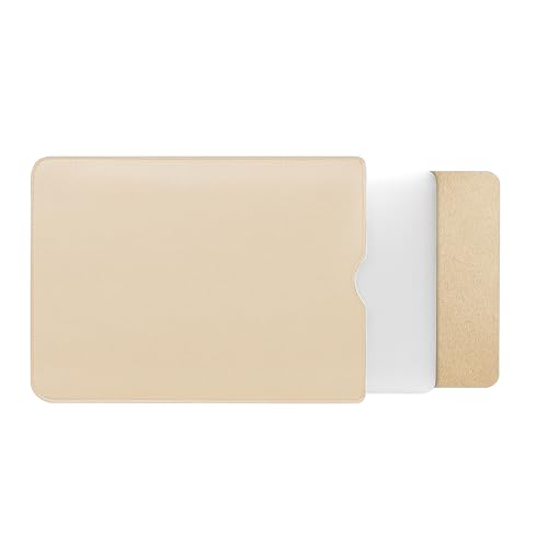 Minimalist Style PU Leather Laptop Sleeve for 2023 MacBook Air 15 inch A2941 M2 Chip, Inner Soft Fluff Thickened Padded Portable Travelling Notebook Bag Case (Beige)