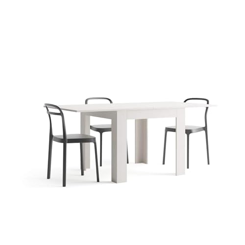 Mobili Fiver, Square extendable Dining Table, Eldorado, 35.4(70.9) x35.4 in, White Ash, for 4-8 People, Expandable Dining Table for Kitchen, Italian Furniture