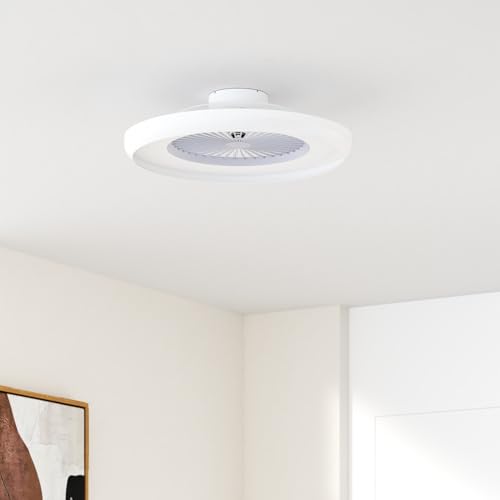HUMHOLD 24" Low Profile Ceiling Fan with RGB Lights, Bladeless Ceiling Fan with Remote/APP/Voice Control, 6 Speeds Flush Mount Smart Ceiling Fan for Kids Bedroom/Kitchen/Dining Room