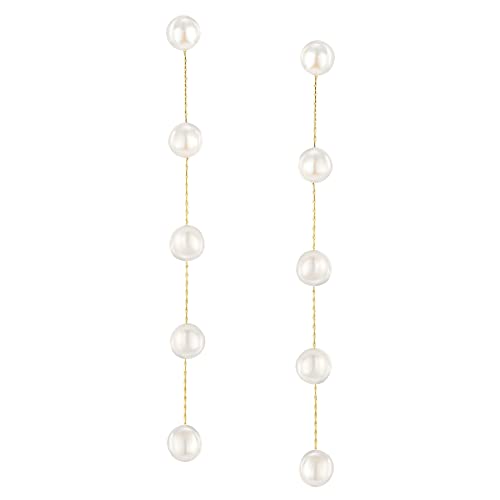SWEETV 14K Gold Plated Long Pearl Drop Dangle Earrings for Women, Tassel Chain Baroque Pearl Wedding Bridal Earrings for Brides Bridesmaids, Prom Jewelry Gifts