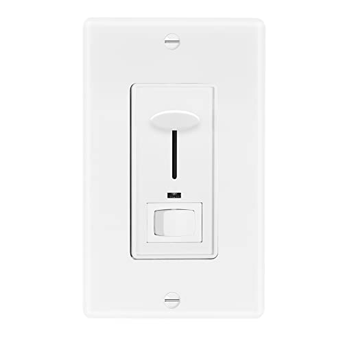Maxxima Dimmer Electrical Light Switch - Featuring Blue Indicator Light, LED Compatible, 3-Way/Single Pole Use, 600 Watt Max, Dimmable Lamp and Lighting Control, Wall Plate Included - Almond