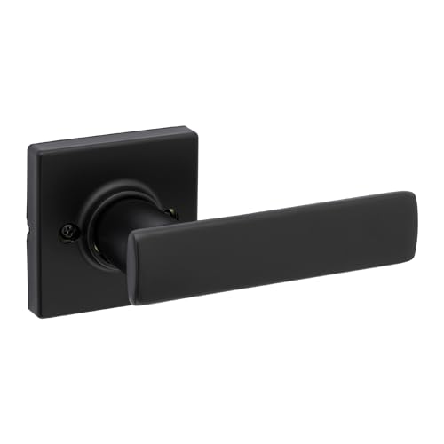 Kwikset Breton Interior Privacy Door Handle with Lock, Door Lever For Bathroom and Bedroom, Matte Black Reversible Keyless Turn Lock, with Microban Protection