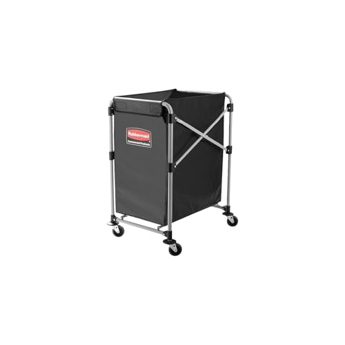 Rubbermaid Commercial Products, Collapsible X Cart, Black, Steel 4 Bushel Bin, Commercial Laundry Cart with Wheels for Hotel/Nursing Home/Home/College Easily Move Laundry/Supplies/Groceries