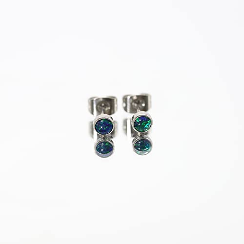 FACOKO Titanium Earrings for Women, Hypoallergenic Opal Earrings Stud, Birthstone Stud for Mother's Day Gifts, Nickel Free Earring for Sensitive Ears (Multi Green-4MM)