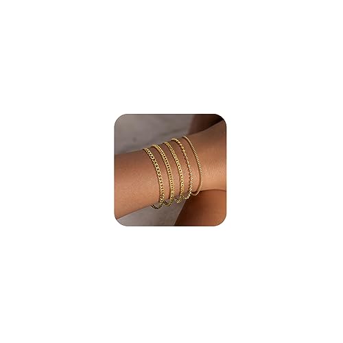 Gold Layered Bracelets Bracelets Set for Women 14K Gold Plated Dainty Link Chain Bracelet Stackable Jewelry Gifts for Women