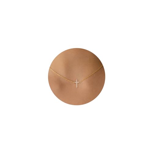 HANLI Cross Necklace for Women, 14k Gold/Silver Plated Dainty Simple Tiny Cross Necklace