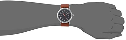 Timex Unisex Weekender 38mm Watch – Silver-Tone Case Black Dial with Brown Leather Slip-Thru Strap