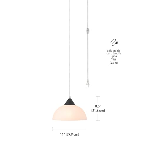 GLOBE Electric 60435 1-Light Plug-in Pendant Light Fixture, Dark Bronze Finish, Frosted Shade, Adjustable Clear Cord Height, Modern Hanging Lights for Kitchen Island, Hallway, or Dining Room
