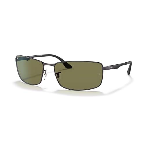 Ray-Ban RB3498 002/9A 64MM Black/Plastic Lens G-15 Green Polarized Rectangular Sunglasses For Men + BUNDLE with Designer iWear Eyewear Kit