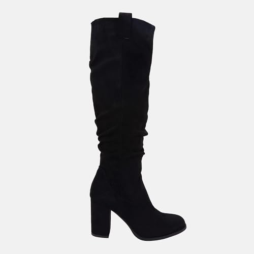 Juliet Holy Women's Knee High Boots Chunky Block Heel Wide Calf Round Toe Side Zipper Fashion Dress Boot