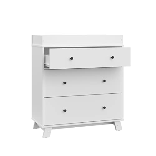 Storkcraft Beckett 3 Drawer Chest with Changing Topper (Pebble Gray) – GREENGUARD Gold Certified, Baby Dresser With Changing Table Top, Dresser for Nursery, 3 Drawer Kids Dresser