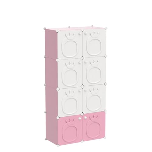 MAGINELS Kids Wardrobe Closet,Baby Closet Cabinet with Door.Baby Girls Closet Armoires Organizer for Bedroom.The Open Hanging Children Costume Area and 6 Cube Stroage.Pink(28x14x56inch)
